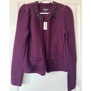 NWT EXPRESS PURPLE JEWELED NECK TRIM SWEATER JACKET SZ XS